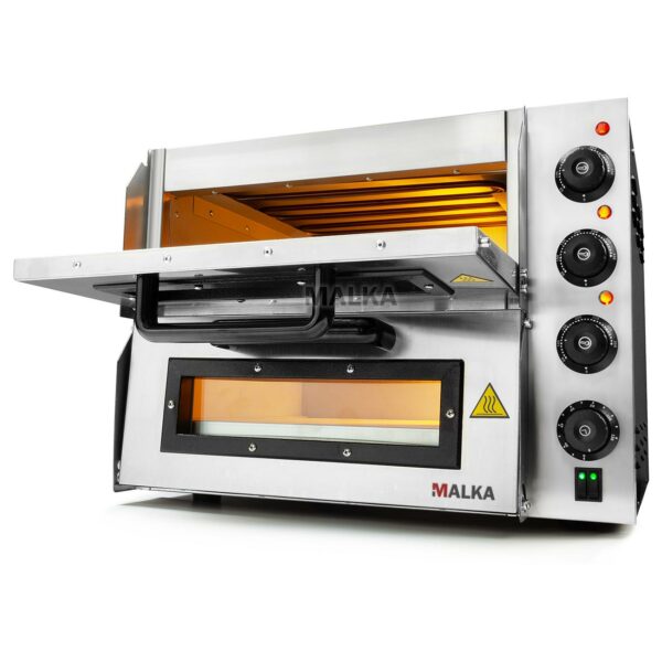 Horno de Pizza doble de 38 cm. con cocción a la piedra. Malka HPD22 - Abierto